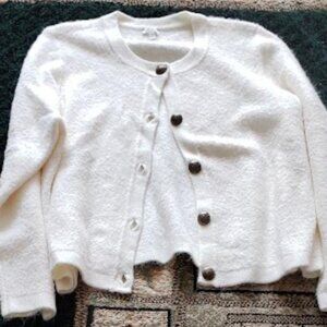 Talbot's Button White Mockneck Cardigan